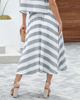 Drifted Cotton Pocketed Striped Midi Skirt